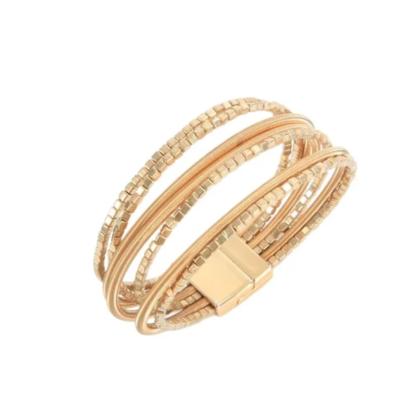 Guld Multi-Layer Wrap Armbånd til Kvinder, Trendy Firkantet Perle Manchet Armring, Magnetisk Lås Mode Armbånd Gave til Hende, Fest, Daglig