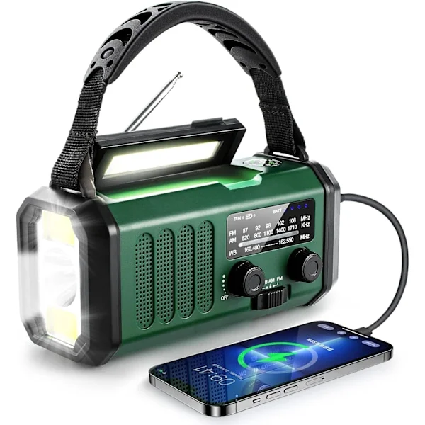 Nödradio med vev, 10000mAh batteri - NOAA/AM/FM väderradio - LED ficklampa och läslampa - SOS alarm - WELLNGS