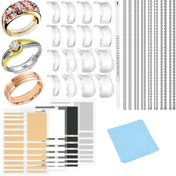Invisible Spiral Ring Adjuster Set 30 Pieces for Loose Rings, Transparent TPU+PC Spiral Ring Adjuster with Ring Pads and Sizing Tool
