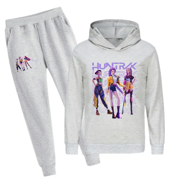 Kpop Demon Hunters Kids Sweatshirt Hoodie and Pants Set Grey 140cm[TT]