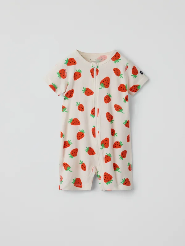 Polarn O. Pyret - Short sleeve pyjamas all-in-one strawberries - 98 - 104 - Childrenswear - beige