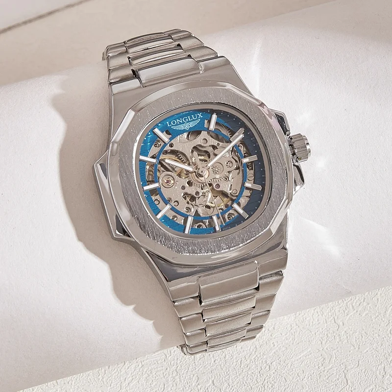 AliExpress - Montre automatique mécanique pour homme LONGLUX, montres de luxe, étanches, squelette, pour affaires, pas cher, vente en gros, acier 