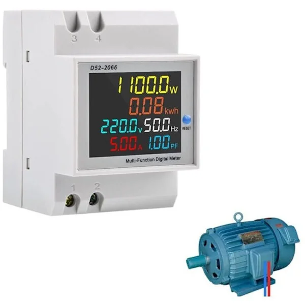 Enkeltfaset energimåler, digital elmåler AC 40-300V 100A, enkeltfaset elmåler, DIN-skinne wattmeter, måler, watt, kWh, CT-type måler