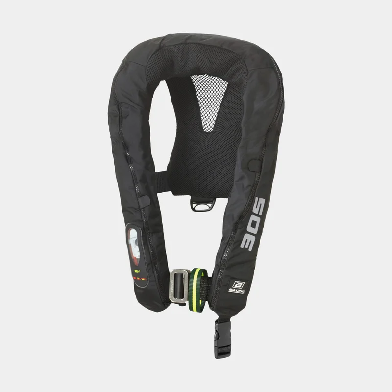 Oppustelig redningsvest Baltic Legend 305N Sele, automatisk, sort + kulsyrepatron 60 gram, 40 - 150 kg
