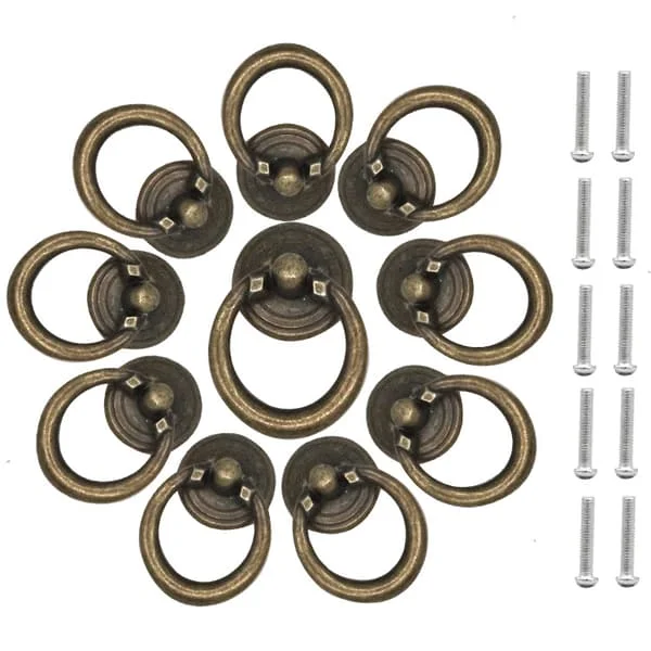 Set med 10 retro lådknoppar, antika lådhandtag, draghandtag med skruvar, vintage lådhandtag för möbler, lådinredning, brons