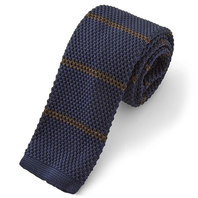 Navy Blue & Brown Knitted Tie for Men - Skinny ties