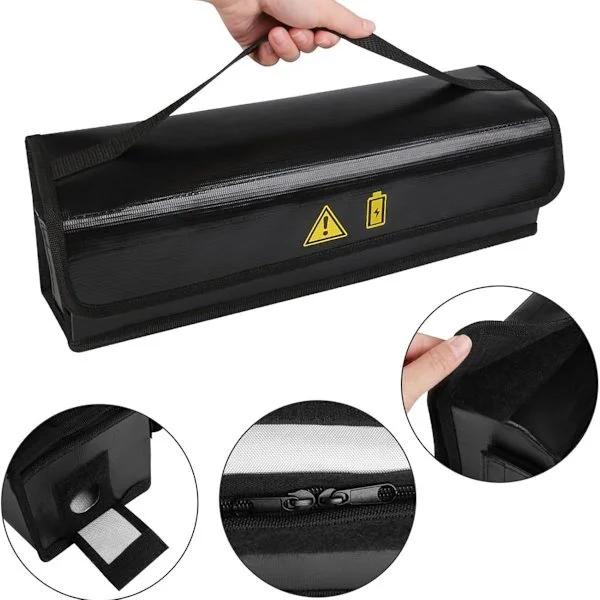 Brandsäker E-cykel Batteriväska 41x10x12cm, Flamsäker Förvaringslåda med Handtag – Säker Transportväska för Äventyrscyklister