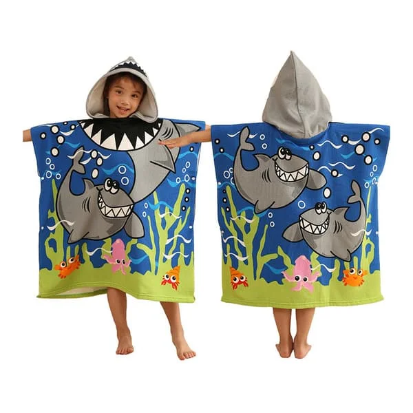 Badehåndkle Poncho med Hette for Barn Gutter Jenter Svømmeovertrekk Kappe Brukbar med Trykknapper