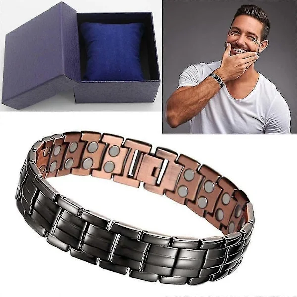 Magnetarmband i koppar för män, för smärtlindring vid artrit, eleganta solida koppararmband med dubbla rader starka magneter CRG