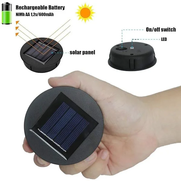 DIY Solcellelys Erstatning Topp med LED-lamper Solpanel Lanterne Lås Lys Erstatning Topp Lys for Utendørs Henge Lykter