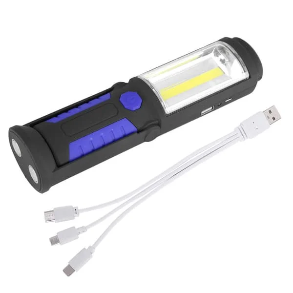 3W Oppladbart COB LED Lommelykt Camping Nødlys Arbeidslys med Magnetisk Stativ Blå