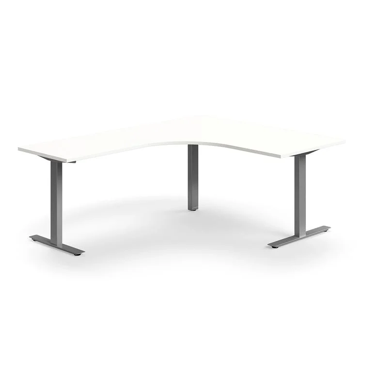 Desk QBUS, L-shaped, 1600x2000 mm, T-frame, silver frame, white