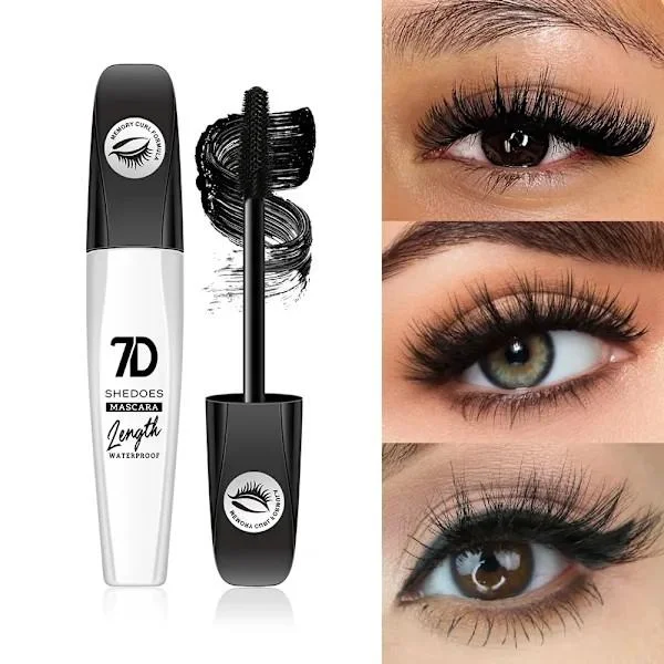 7D mascara vattentät och lätt att ta bort smink, ingen kladd och ingen sminkborttagning, smal och böjd tjock mascara Svart