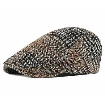 Men's Beret Beanie Hat Warm Autumn Winter Newsboy Flat Cap Golf Hats Adjustable (Khaki)