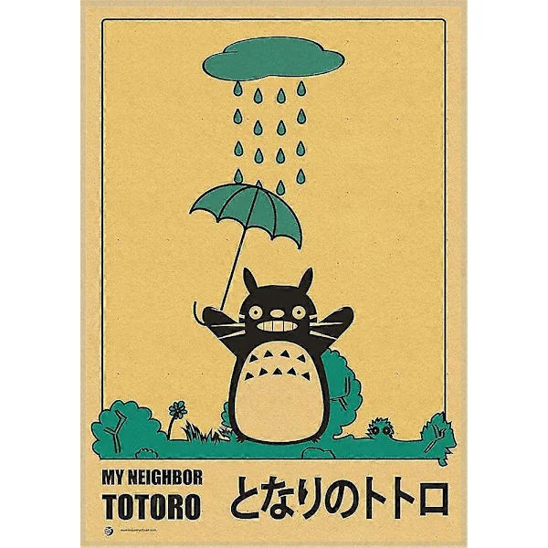 Vintage Retro Paper Anime -juliste - Tonari No Totoro Miyazaki - Seinäsisustus - Vintage-kodin sisustus - Lastenhuoneen sisustus