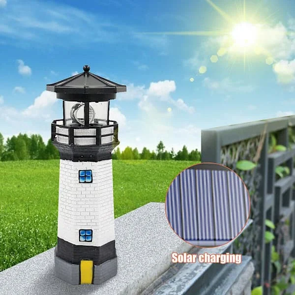 Solar Powered LED Rotating Lighthouse Sensor Beacon Garden Light Outdoor Statue Black,D