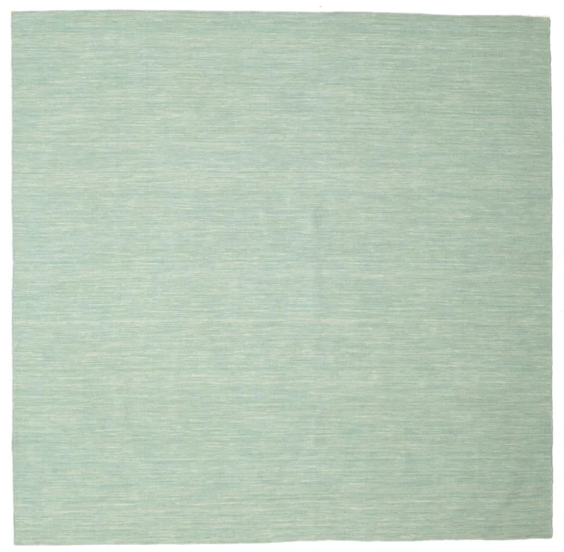 Plain (Single Colored) Large Handloom Flat Rug - Mint Green 250X250 Wool, Modern Style