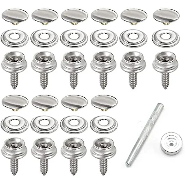 Pakke med 50 skrubare trykknapper i rustfritt stål, 58 tommer, for presenning, telt, båt, camping, bil, bimini, sy, Free-Yvan