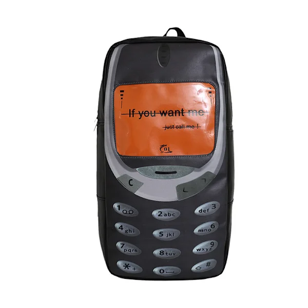 Mode Rygsæk Personlighed Parodi Mobiltelefon Stil Casual Vintage Bogtasker Letvægts Rejserygsække (Sort)