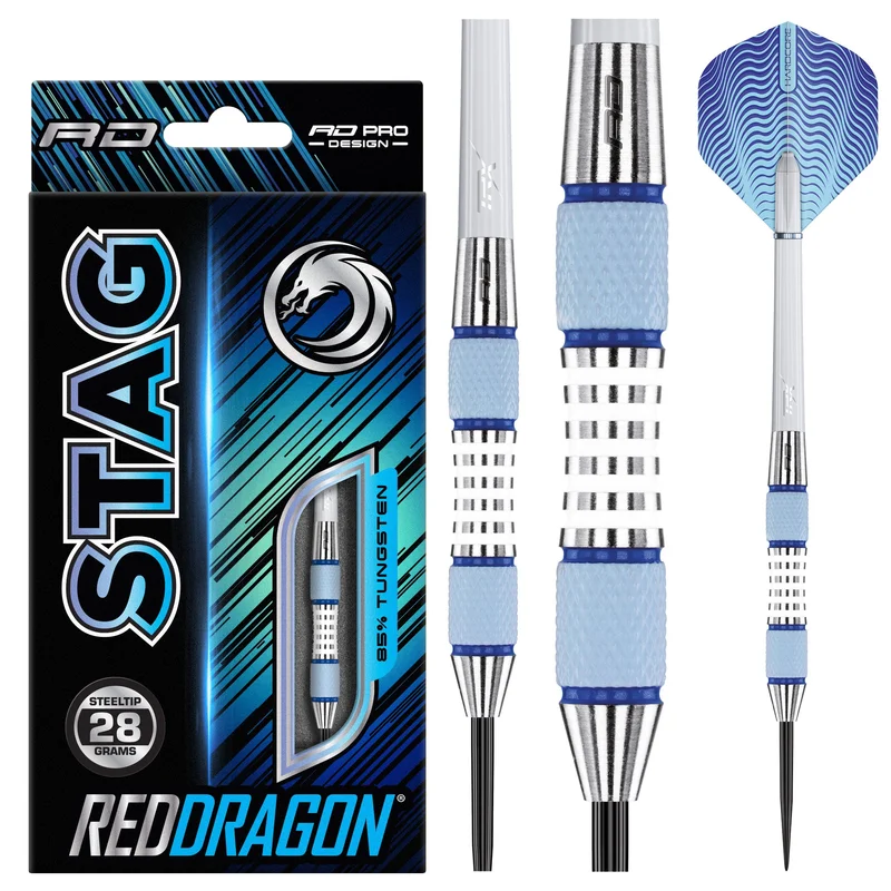 Red Dragon Stag Darts | Precision Grip | Blue White Grey | 24g–30g Tungsten Steel Tip Darts 28g | Red Dragon Darts