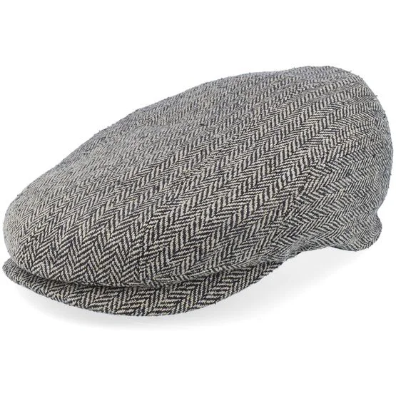 Stetson - Beige flatcap Cap - Ivy Cap Silk Black/Brown Herringbone Flat Cap @ Hatstore