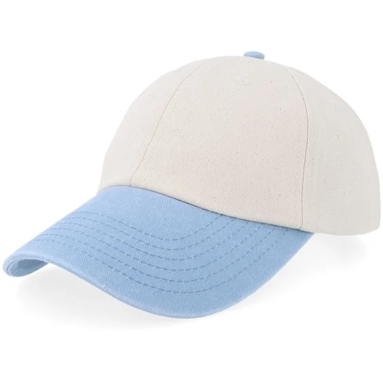 Beechfield - Beis unconstructed Gorra - B673 Natural/Vintage Light Blue Dad Cap @ Hatstore