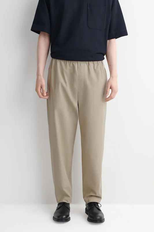 COS Men's Elasticated Cotton Regular-Fit Tapered Trousers in Beige