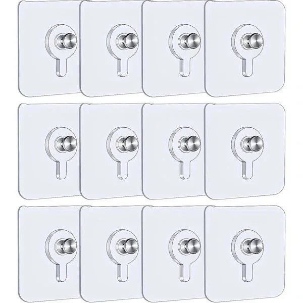12-pack självhäftande tavelkrokar, transparenta väggkrokar utan borrning med avtagbara skruvar för hem, kontor, skola, 5,5 x 5,5 cm