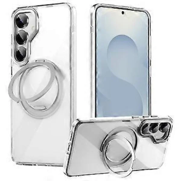 För Samsung Galaxy S25 Magnetiskt Skal Roterande Växel Pivot Ställ PC + TPU Telefon Baksida (Transparent)