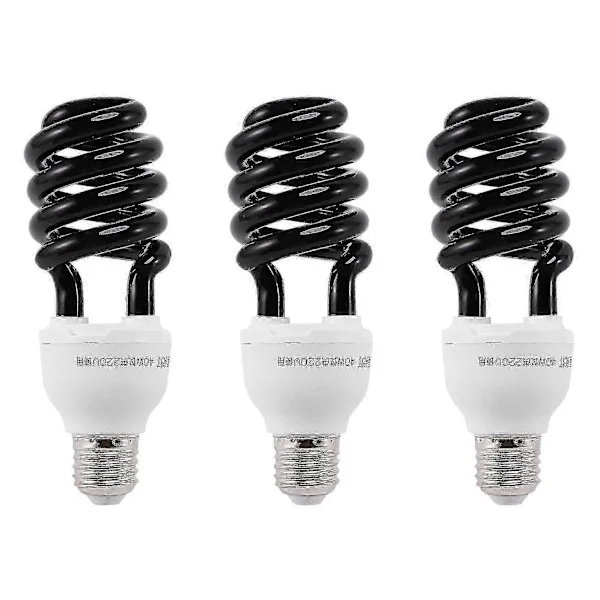3-pack E27 40W 365nm UV Blacklight-lampa, 220V Spiral Lysrör för Ultraviolett Belysning, Scen och Detektion
