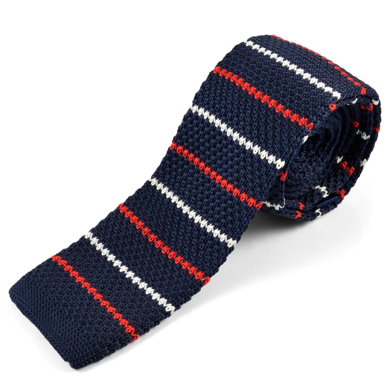 Navy Knitted Tie for Men - Skinny ties