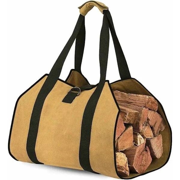 Canvas Vedkorg Eldstad Vedförvaring Väska Stor Kapacitet Utomhus Vedbärare Vaxad Vedkorg med Handtag Stark Träbärväska(98x45CM