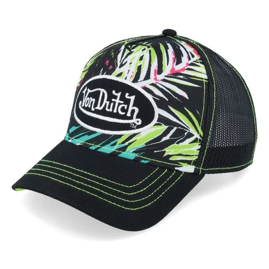 Von Dutch - Noir trucker Casquette - Oval Patch Black/Tropical Print Trucker @ Hatstore