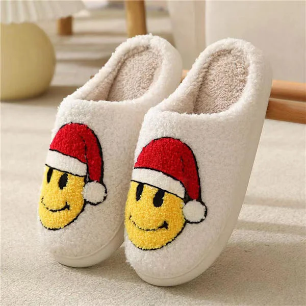 RUYI Christmas Slippers Women Men Patch Slippers, Winter Slippers Warm Fluffy, Non-Slip Lightweight Soft Slippers, Christmas Gifts Santa h