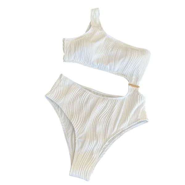 Kvinnor En-axel Ribbad-Bikini Cutout Baddräkt Badkläder Baddräkter Oregelbunden-Skönhet Sexiga Badkläder-Beach