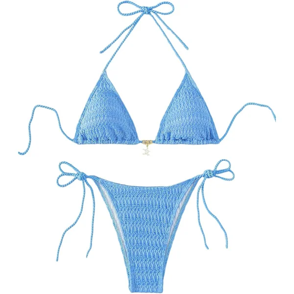 WJSM Dame Halterneck Tie Side Triangle Bikini Set Høy Skjæring 2 Delers Bikini Badetøy