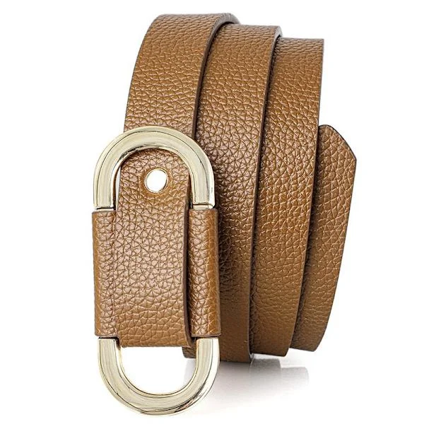 Adjustable PU Leather Buckle-Free Belt for Women's Dresses - Comfortable and Stylish Khaki Khaki