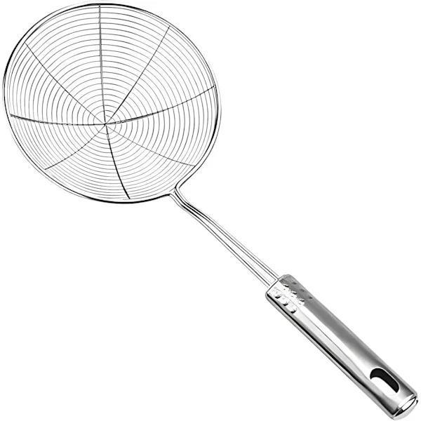 Sil Rustfritt Stål Trådsil Øse | 17 cm | Ergonomisk Håndtak og Edderkoppnettfilter med Håndtak