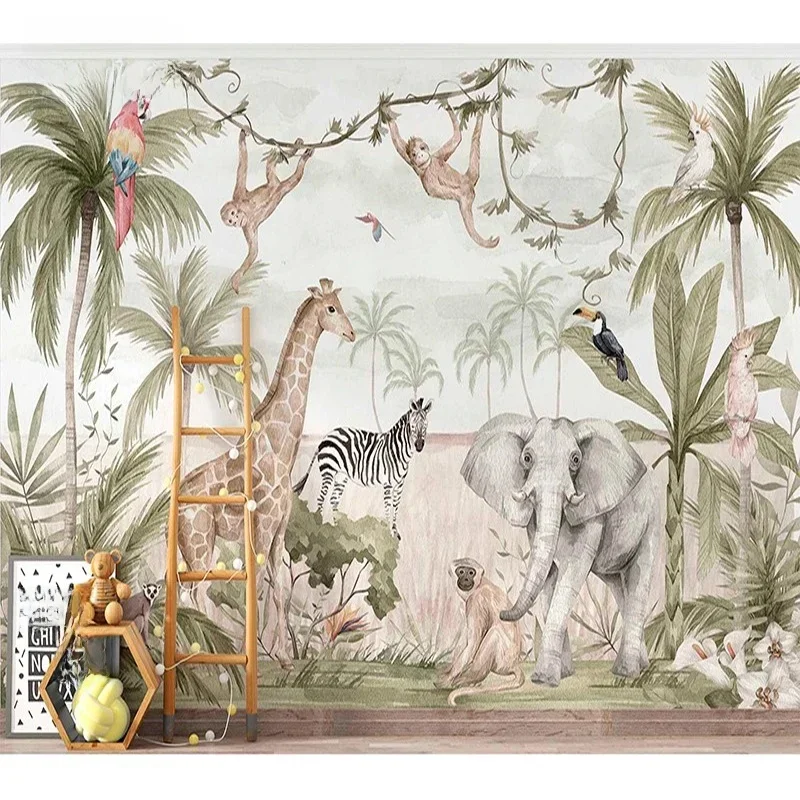 AliExpress - Milofi – papier peint mural personnalisé haut de gamme, girafe de jungle tropicale, dessin animé chaud, décoration de la maison pour 