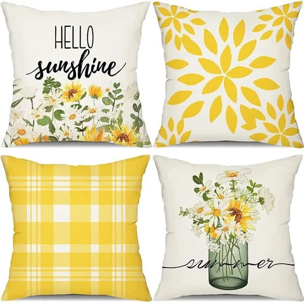 Summer Pillow Covers 18 X 18 Set of 4 Farmhouse Pillows Summer Decorations Cushion for Sofa Couch Decor