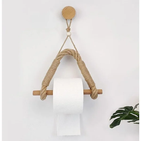 Toalettpapirholder laget av tau. Selvklebende toalettpapirrullholder. Håndkleholder laget av tau i antikk industriell stil. Baderomsutstyr