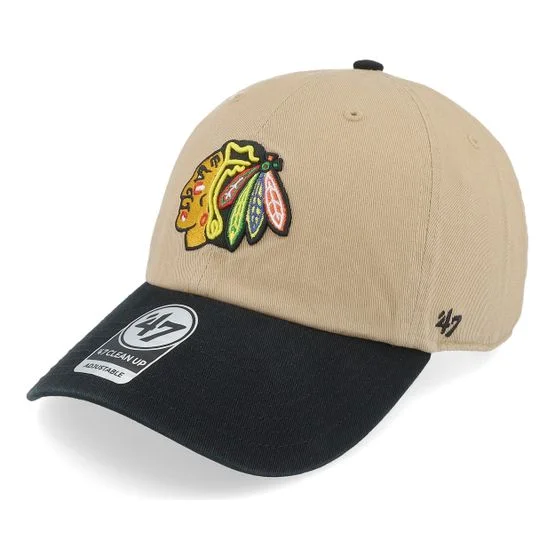 47 Brand - NHL Beige unconstructed Caps - Chicago Blackhawks NHL Tone 47 Clean Up Khaki/Black Dad Cap @ Hatstore