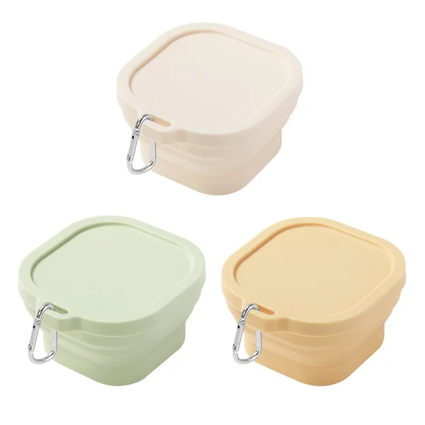400ML Vikbar Skål Silikonskål Liten Camping Skål Matförvaringsbehållare Halkfri Vikbar Med Krok Lämplig för Resor Camping Vandring 3 ST