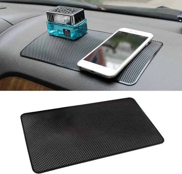 Gummimatta mot halkning för bilens instrumentbräda, 10,6" x 5,9" Universal bilinstrumentbräda klibbig halkfri matta (Svart/Rutnät)