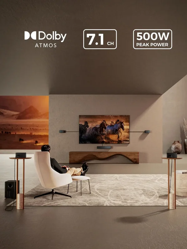 AliExpress - ULTIMEA Poseidon D80 Boom 7.1-Kanal 500W Dolby Atmos Soundbar, Kabelloser Subwoofer & 4 Surround-Lautsprecher, Heimkino-TV, APP-Steuerung