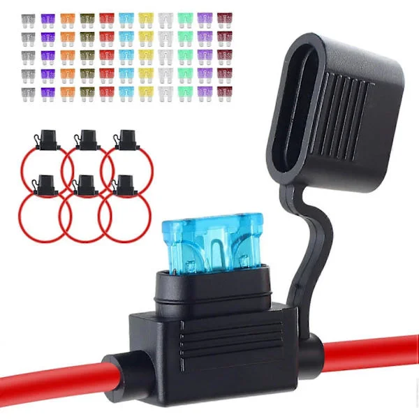 6-pack inline säkringshållare 12V, uppgraderad 12 AWG vattentät säkringshållare med 66 st standard bilsäkringar