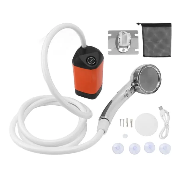 Bärbar Dusch Campingdusch 3 Växlar Justerbar Utomhus Camping Duschpump Elektrisk Uppladdningsbar Bärbar Campingdusch Orange