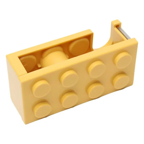 Tape Dispenser Cute Building Block Shape Easy Cut Desktop Tape Holder for School Office Study Yellow