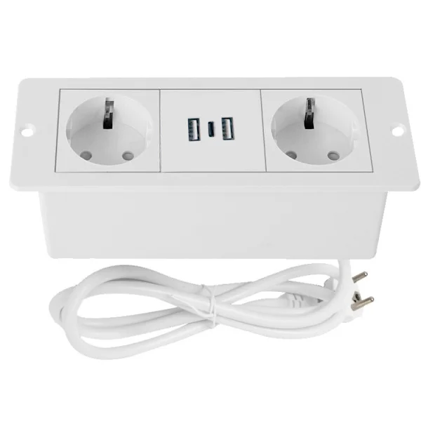 [KK] 2025 Recessed Power Strip 3 in 1 USB Type C Socket Built-in Desk Outlet with Switch and Cable for Countertop Conference Table Office Home