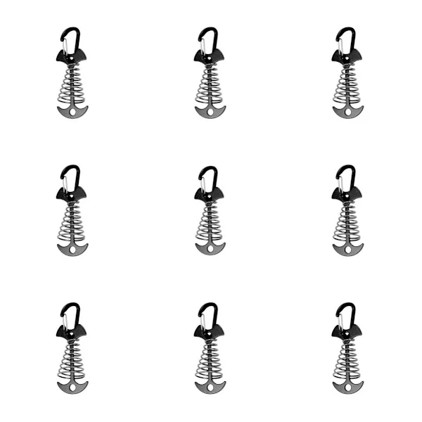 Utomhusfixeringspinnar för trall och tält (9 st) - aluminiumlegering, fjäderjusterade fiskbensankare för trätrall och camping Black